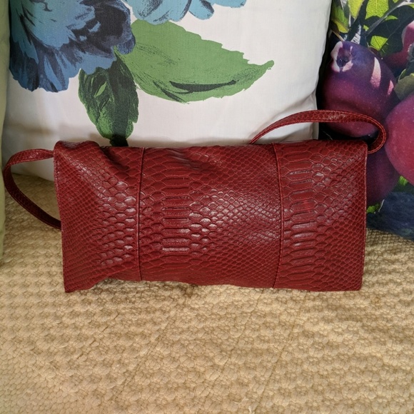 Jessica McClintock Snake Crock Print Baguette Red